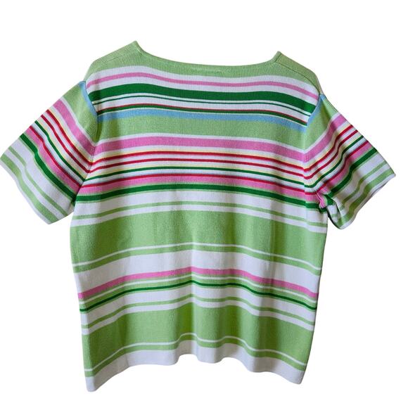 Designers Originals Vintage Cotton Striped Green Pink Short Sleeve Sweater XL - Picture 4 of 4